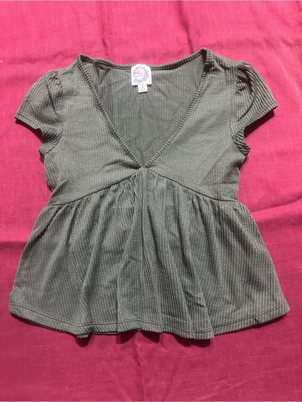 Blue Rain Olive Green V-Neck Peplum Crop Top